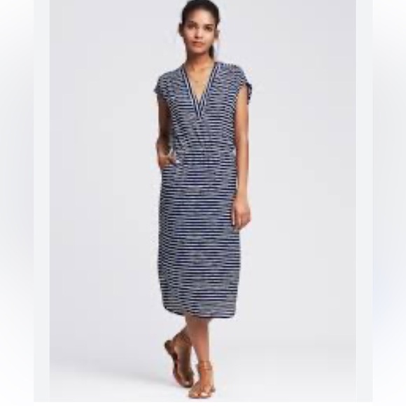 Banana Republic Striped Vee Patio Dress - Picture 1 of 4